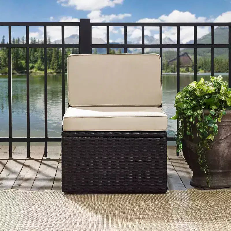 Fauteuil central en acier pour l'extérieur Palm Harbor Sable/Marron - Crosley