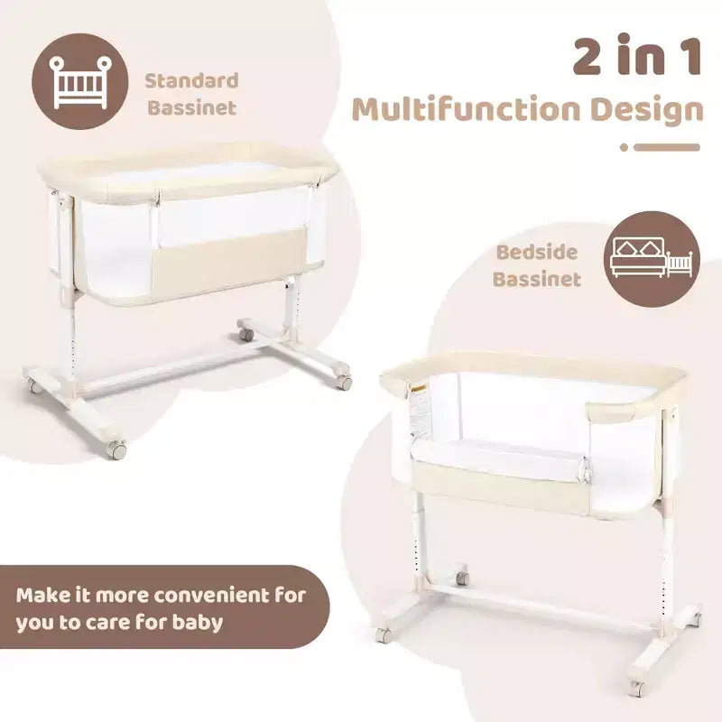 Berceau avec roulettes 鈥?Beige / Gris / Rose, Cododo, pour 1 bébé