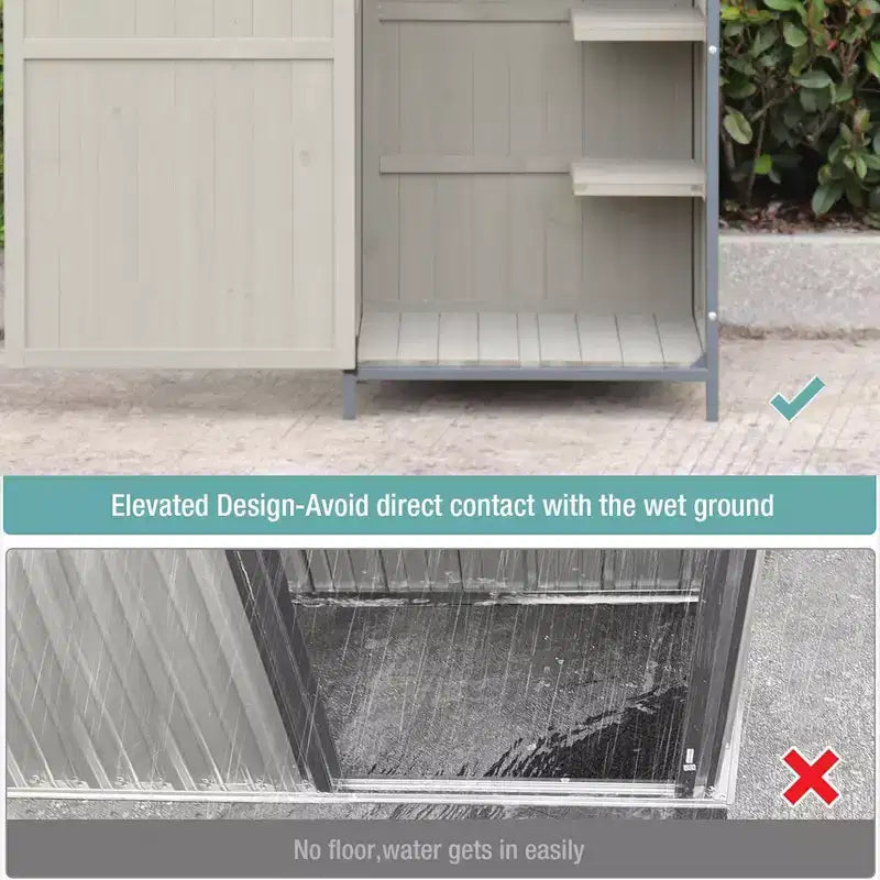 Abri de rangement d'extérieur avec plancher, abri de jardin haut de 68 po avec étagères réglables