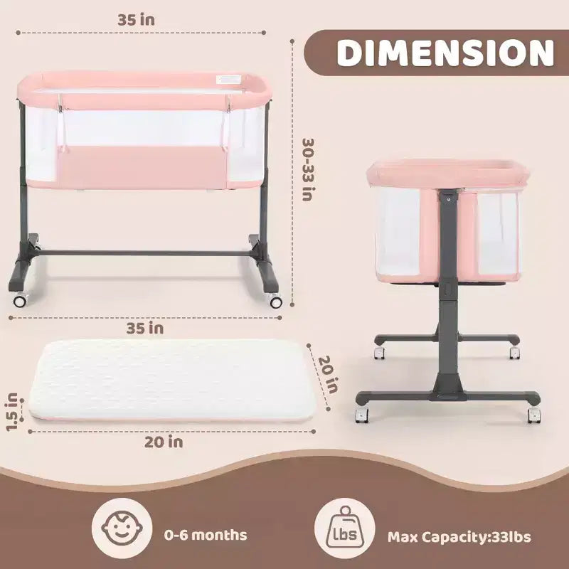 Berceau avec roulettes 鈥?Beige / Gris / Rose, Cododo, pour 1 bébé