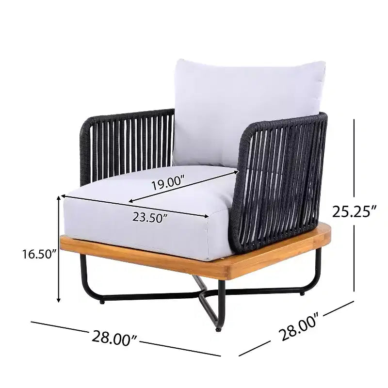 Christopher Knight Home Ivan Chaises de club en corde tressée acacia et cadre en fer (Lot de 2)