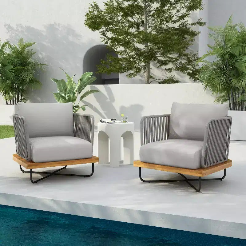 Christopher Knight Home Ivan Chaises de club en corde tressée acacia et cadre en fer (Lot de 2)