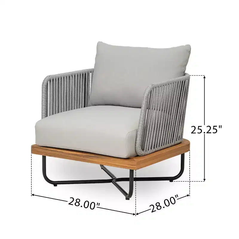 Christopher Knight Home Ivan Chaises de club en corde tressée acacia et cadre en fer (Lot de 2)