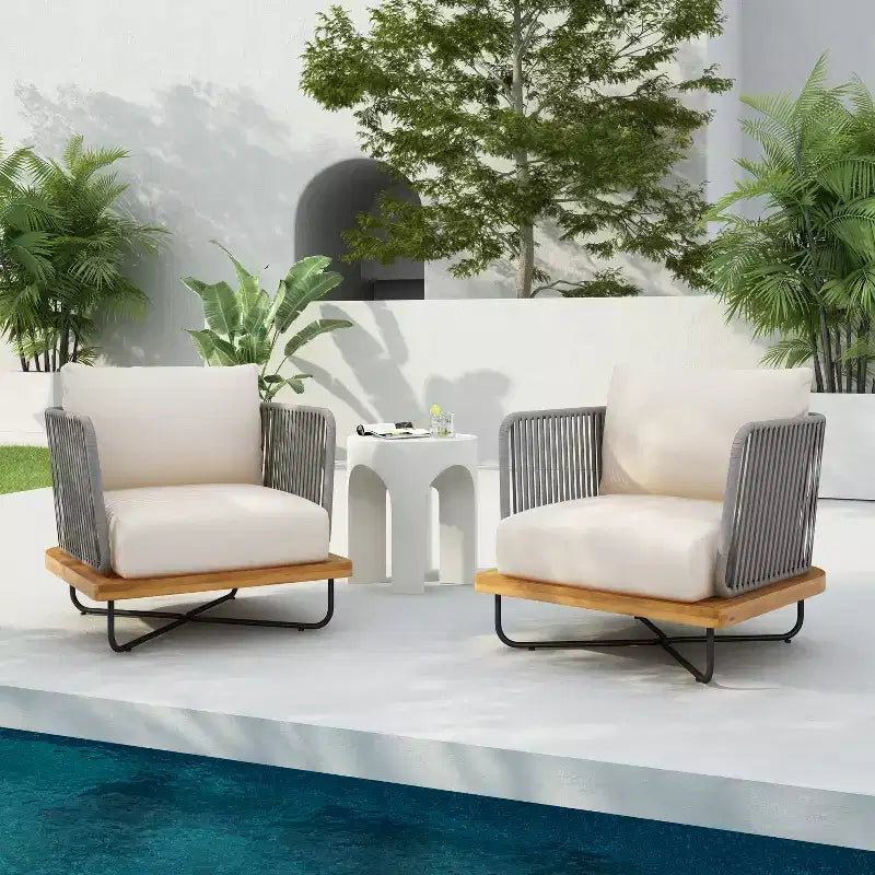 Christopher Knight Home Ivan Chaises de club en corde tressée acacia et cadre en fer (Lot de 2)
