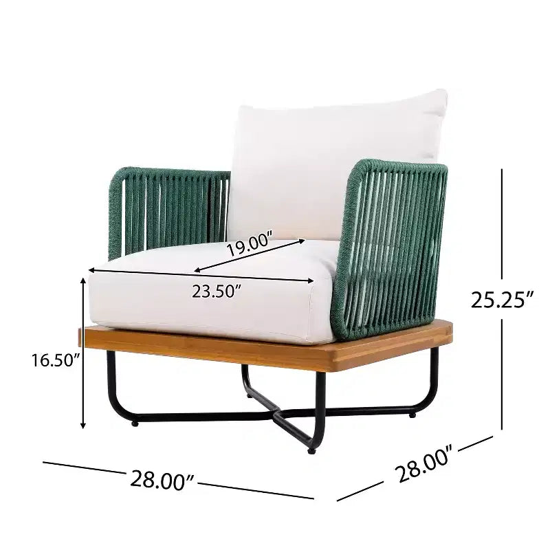 Christopher Knight Home Ivan Chaises de club en corde tressée acacia et cadre en fer (Lot de 2)