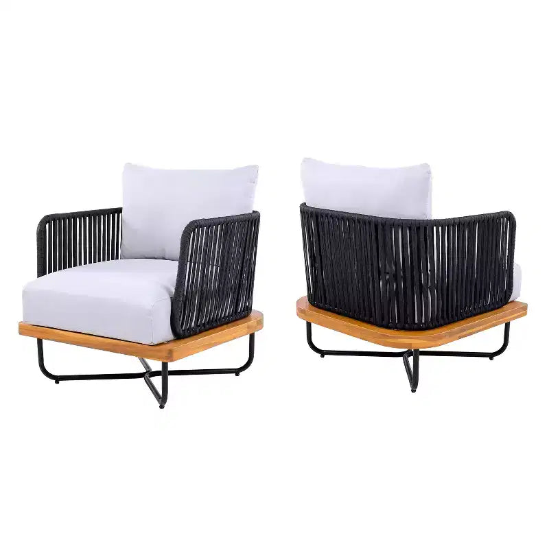 Christopher Knight Home Ivan Chaises de club en corde tressée acacia et cadre en fer (Lot de 2)