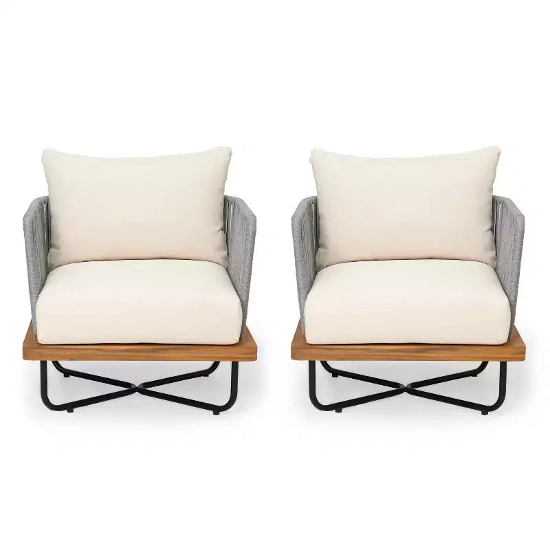 Christopher Knight Home Ivan Rope Woven Acacia and Iron Frame Club Chairs (Set of 2)