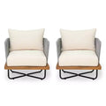 Christopher Knight Home Ivan Rope Woven Acacia and Iron Frame Club Chairs (Set of 2)
