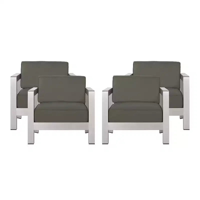 Christopher Knight Home Aviara Outdoor Aluminum Club Chair with Cushions (Set of 4), Silver/Khaki