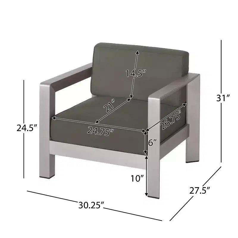Christopher Knight Home Aviara Lot de 4 fauteuils de club d'extérieur en aluminium avec coussins, Argent/Kaki