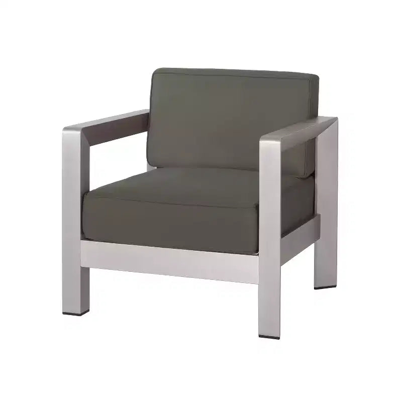 Christopher Knight Home Aviara Lot de 4 fauteuils de club d'extérieur en aluminium avec coussins, Argent/Kaki