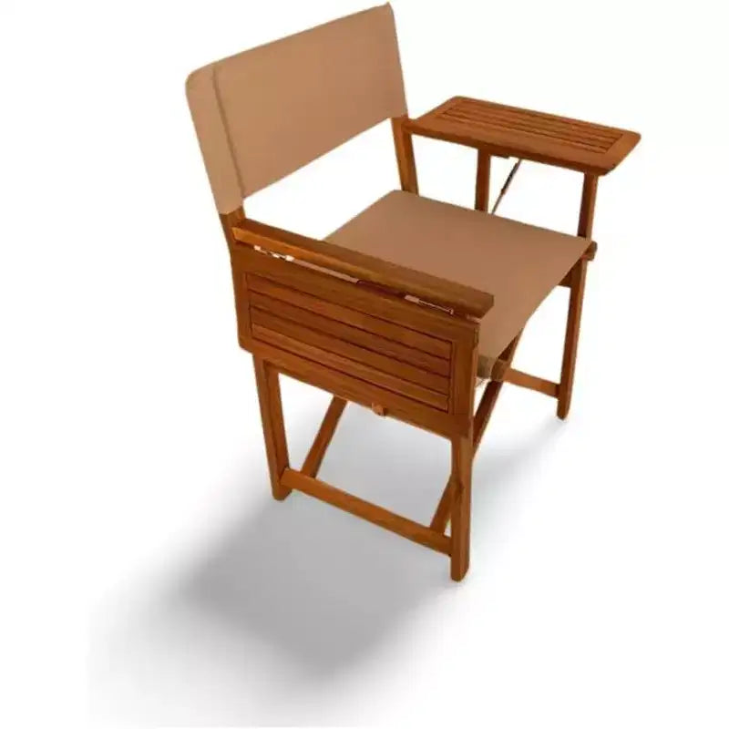 Chaise de metteur en scène pliante Aspect Living Walker avec tables d'appoint - Chaise en bois à finition naturelle, pour terrasse, piscine, jardin - Utilisation intérieure et extérieure