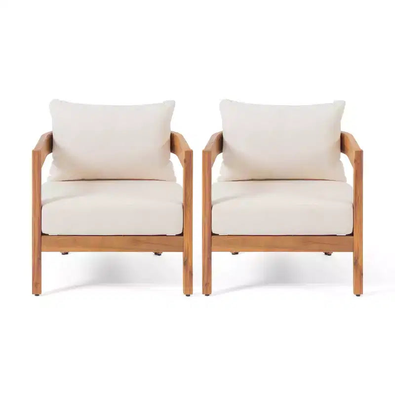 Christopher Knight Home Brooklyn Fauteuil de club d'extérieur en bois d'acacia avec coussins (Lot de 2), Teck/Beige
