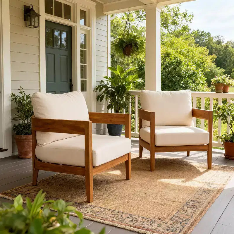 Christopher Knight Home Brooklyn Fauteuil de club d'extérieur en bois d'acacia avec coussins (Lot de 2), Teck/Beige