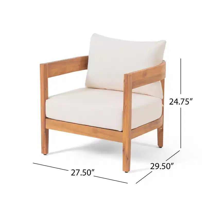Christopher Knight Home Brooklyn Fauteuil de club d'extérieur en bois d'acacia avec coussins (Lot de 2), Teck/Beige