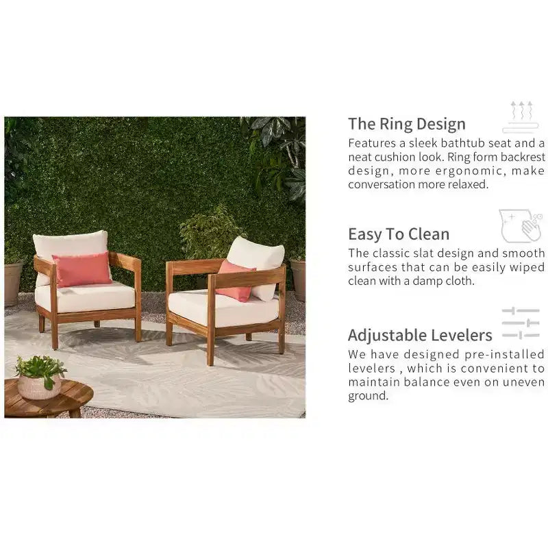 Christopher Knight Home Brooklyn Fauteuil de club d'extérieur en bois d'acacia avec coussins (Lot de 2), Teck/Beige