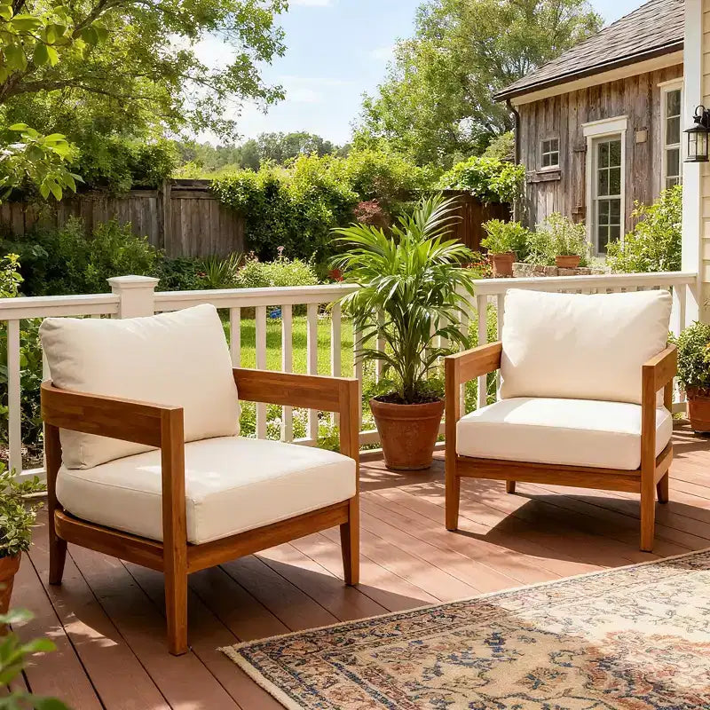 Christopher Knight Home Brooklyn Fauteuil de club d'extérieur en bois d'acacia avec coussins (Lot de 2), Teck/Beige
