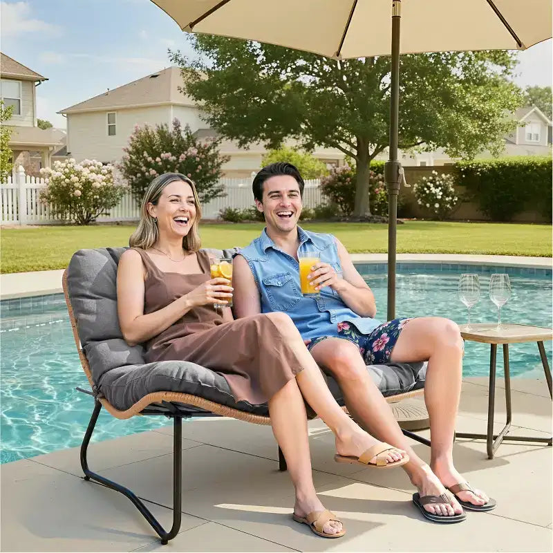 Crestlive Products - Canapé deux places de patio extérieur en rotin tout temps avec coussins moelleux pour balcon et piscine
