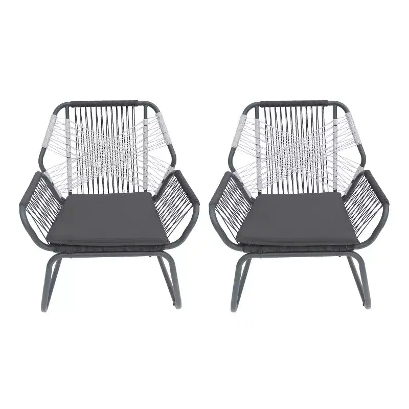 Christopher Knight Home Idaho Outdoor Rope and Steel Club Chairs with Cushion (Set of 2), Gray/White