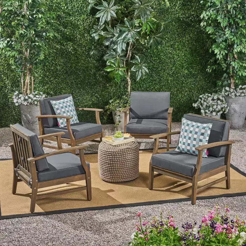 GDFStudio Abena Fauteuils de jardin en bois d'acacia avec coussins (lot de 4)