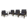 GDFStudio Abena Outdoor Acacia Wood Club Chairs with Cushions(Set of 4)