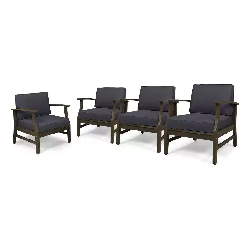 GDFStudio Abena Outdoor Acacia Wood Club Chairs with Cushions(Set of 4)
