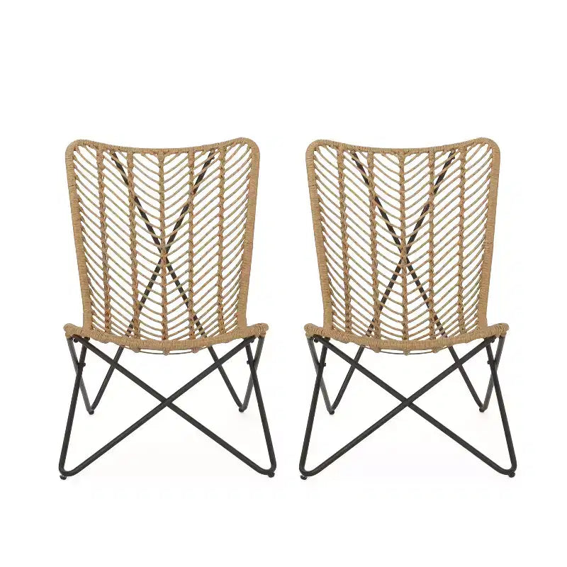 GDFStudio Juan Outdoor Wicker and Iron Accent Chairs (Set of 2)
