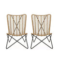 GDFStudio Juan Outdoor Wicker and Iron Accent Chairs (Set of 2)