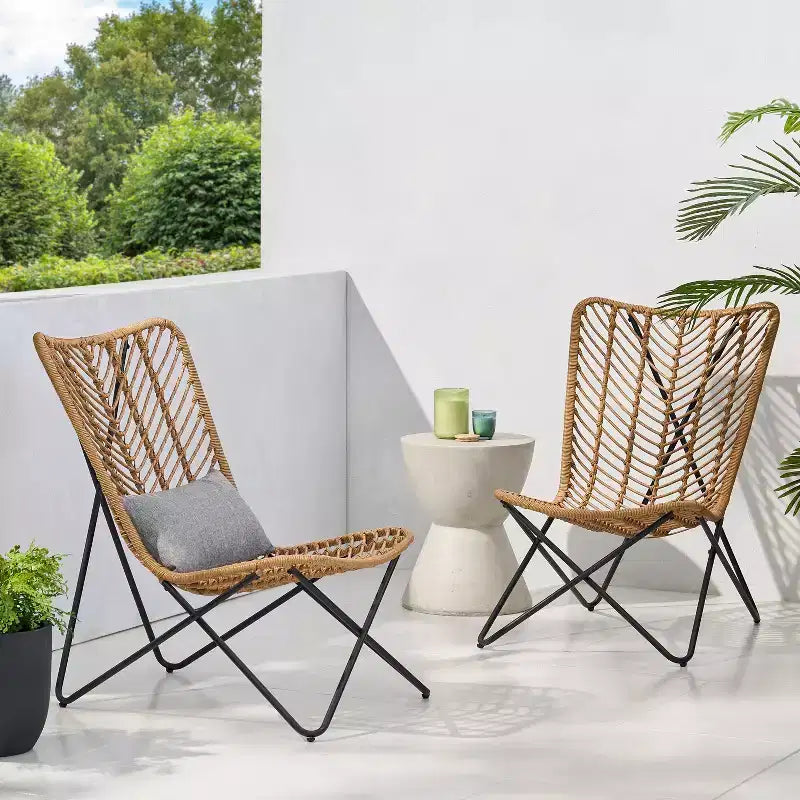 GDFStudio Juan Chaises d'appoint d'extérieur en osier et fer (lot de 2)