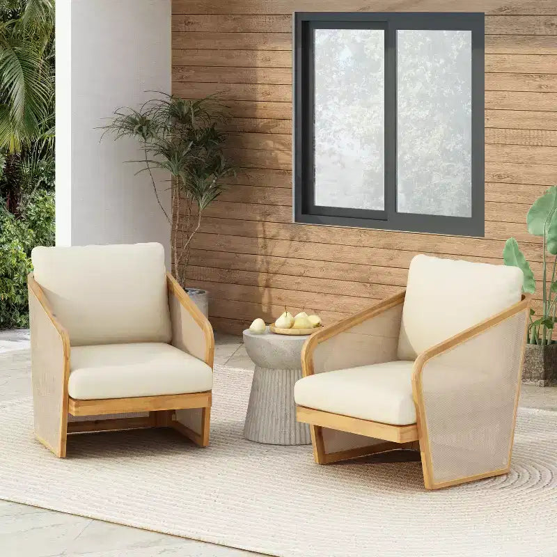 Christopher Knight Home Bendgn Fauteuil de club d'extérieur en bois d'acacia et textilène avec coussin, teck/beige