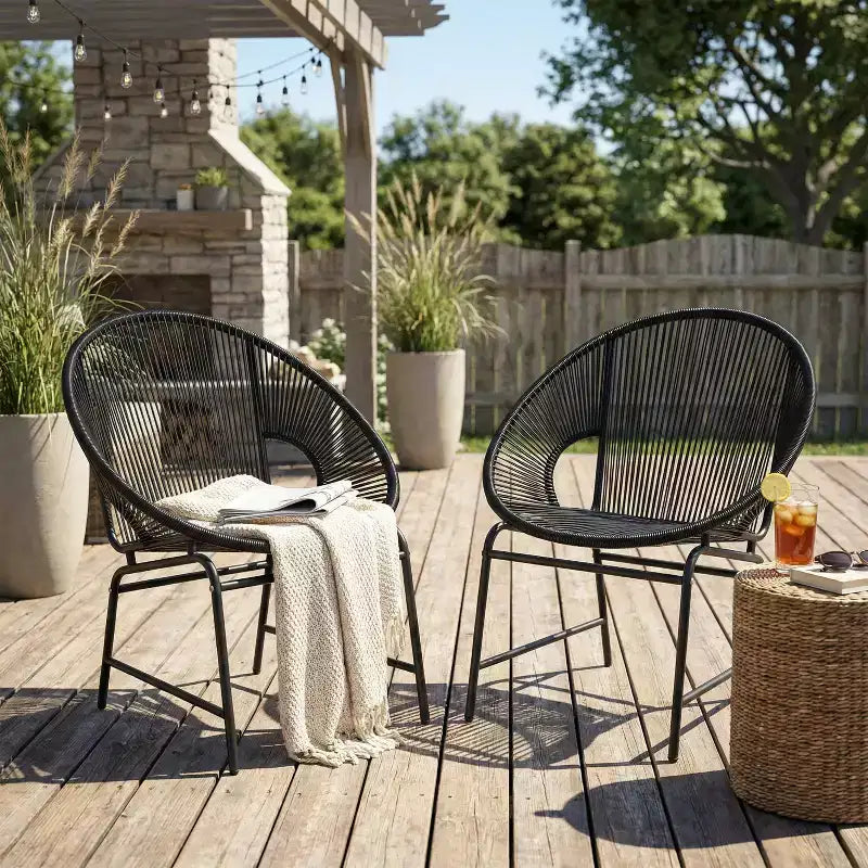 Fauteuils de jardin GDFStudio Carver en rotin synthétique tressé de style Acapulco (lot de 2)