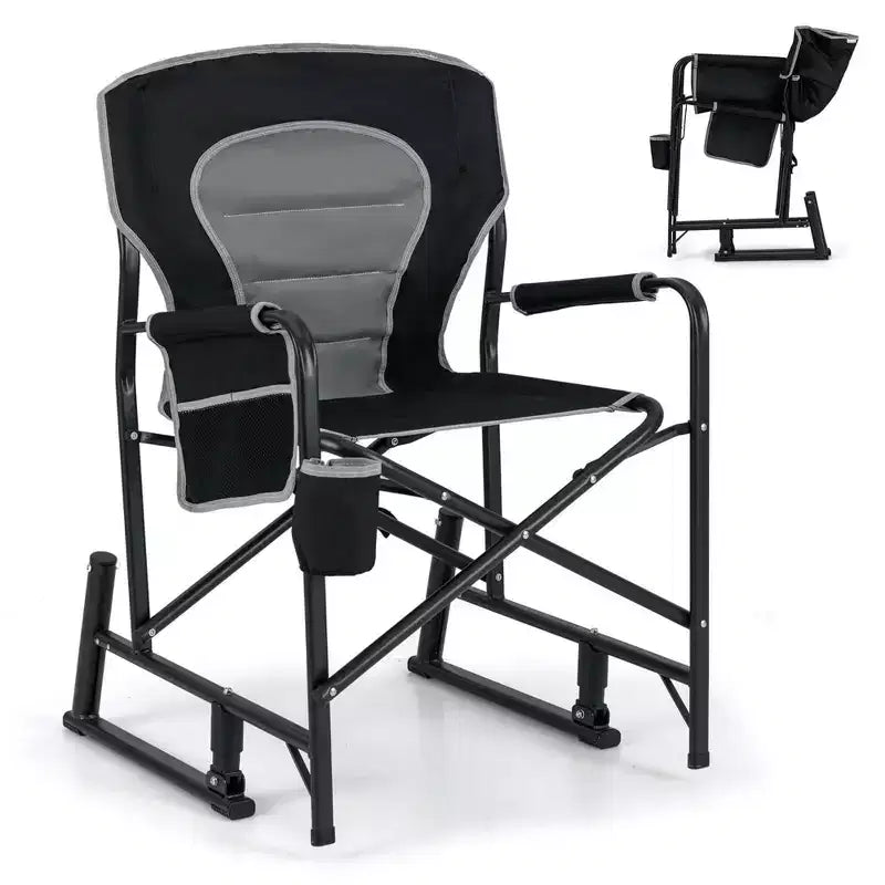 Chaise de camping à bascule Costway pour adultes avec double ressorts, dossier rembourré, noir/rouge