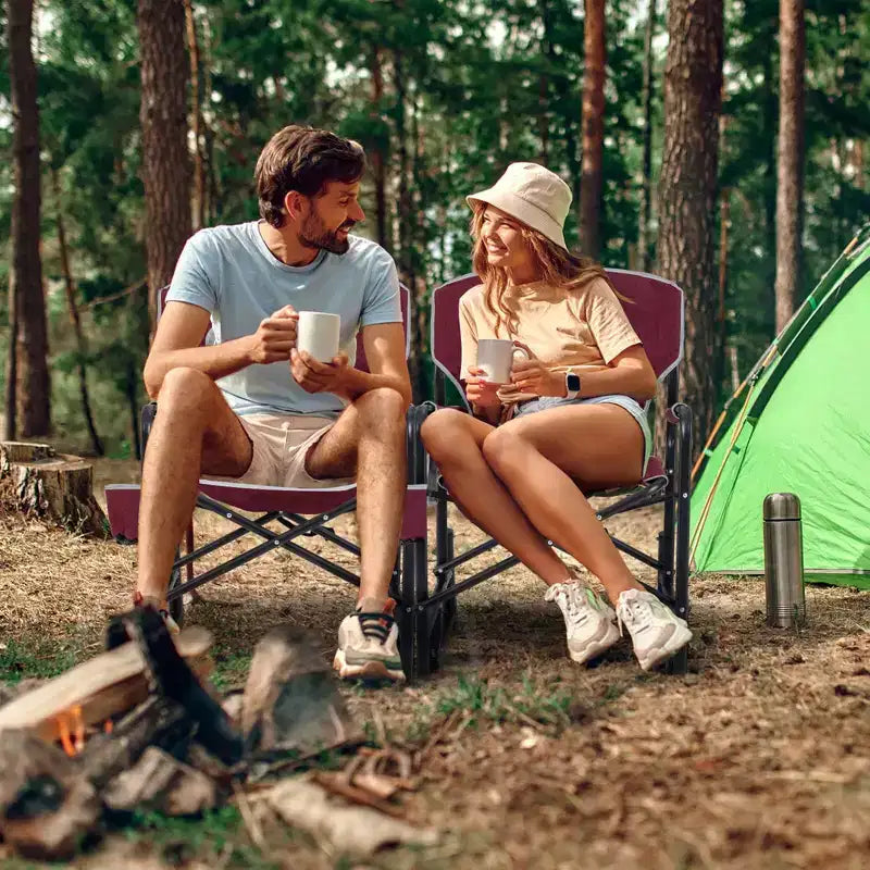 Chaise de camping à bascule Costway pour adultes avec double ressorts, dossier rembourré, noir/rouge