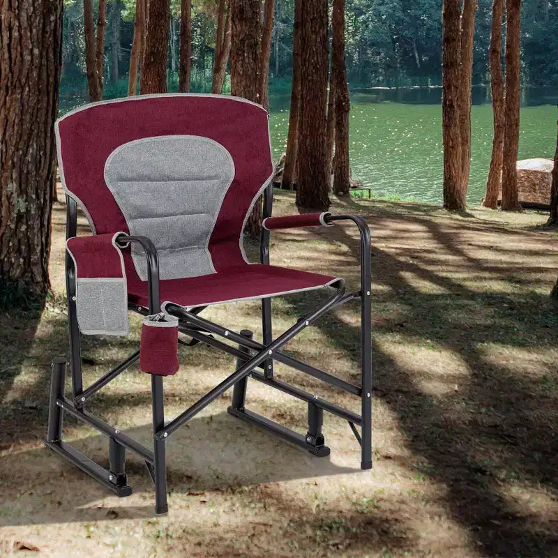 Chaise de camping à bascule Costway pour adultes avec double ressorts, dossier rembourré, noir/rouge