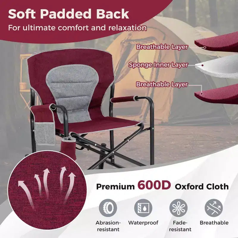 Chaise de camping à bascule Costway pour adultes avec double ressorts, dossier rembourré, noir/rouge