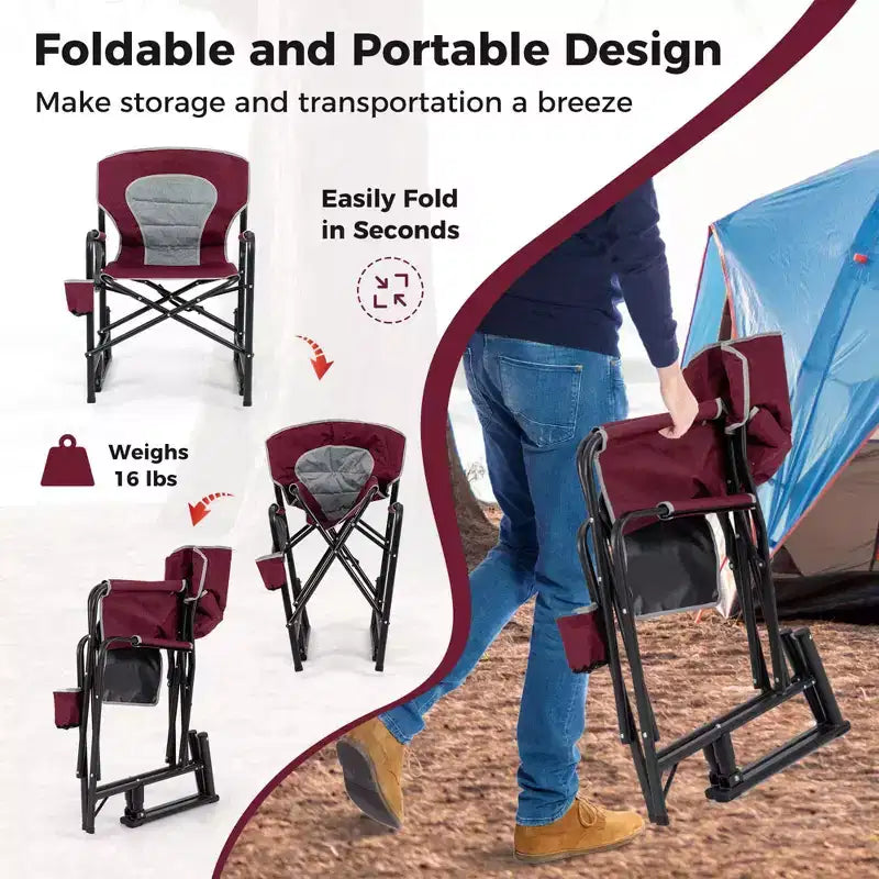 Chaise de camping à bascule Costway pour adultes avec double ressorts, dossier rembourré, noir/rouge