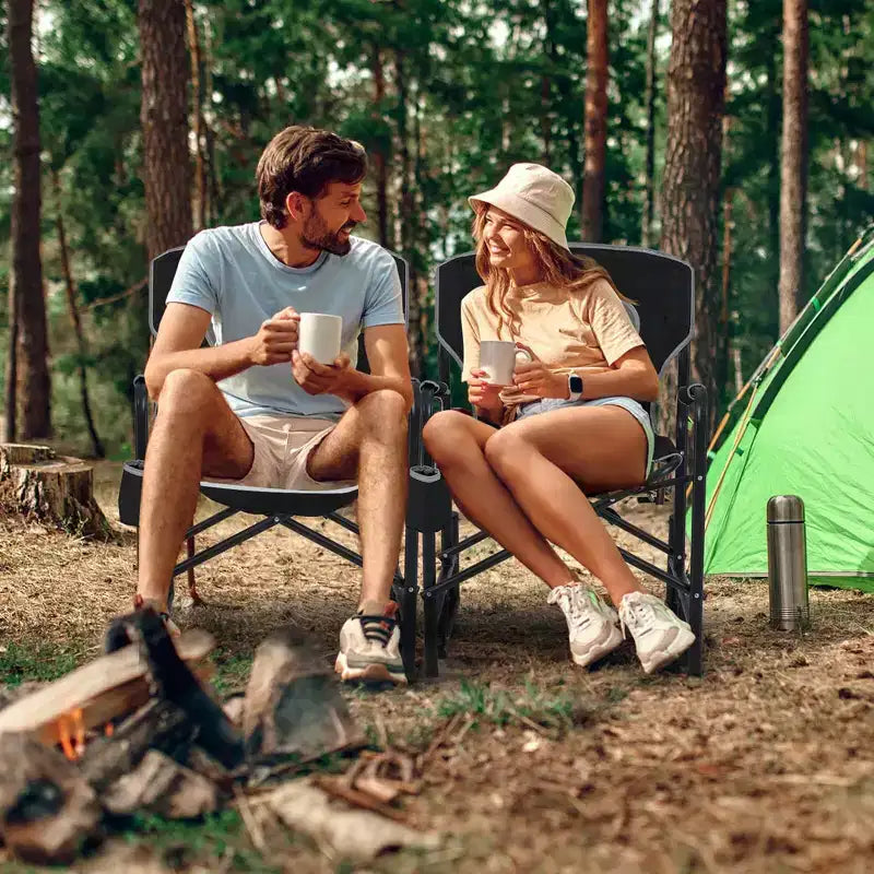 Chaise de camping à bascule Costway pour adultes avec double ressorts, dossier rembourré, noir/rouge