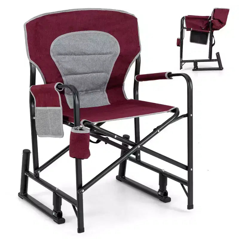 Chaise de camping à bascule Costway pour adultes avec double ressorts, dossier rembourré, noir/rouge