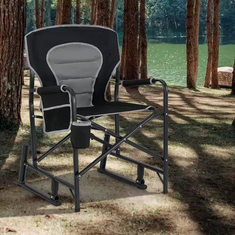 Chaise de camping à bascule Costway pour adultes avec double ressorts, dossier rembourré, noir/rouge