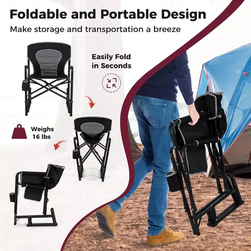 Chaise de camping à bascule Costway pour adultes avec double ressorts, dossier rembourré, noir/rouge