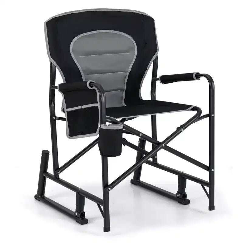 Costway Outdoor Rocker Camping Chair for Adults with Dual Springs Padded Back Black/Red