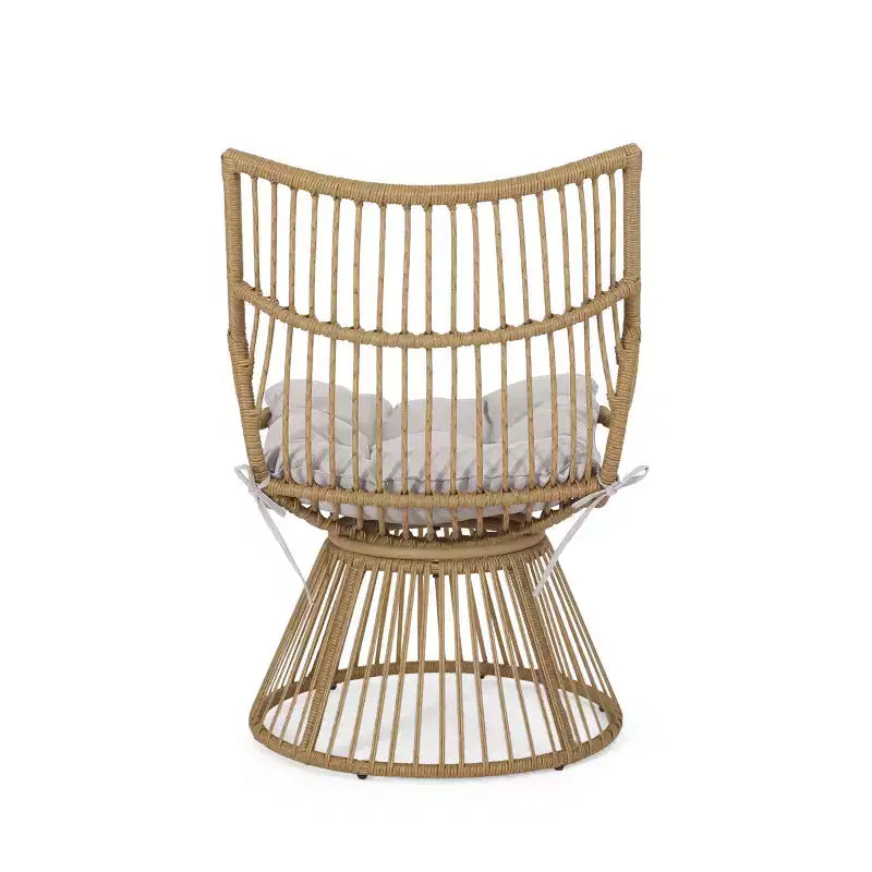 Fauteuil de club d'extérieur en osier bohémien GDFStudio Apulia avec coussins