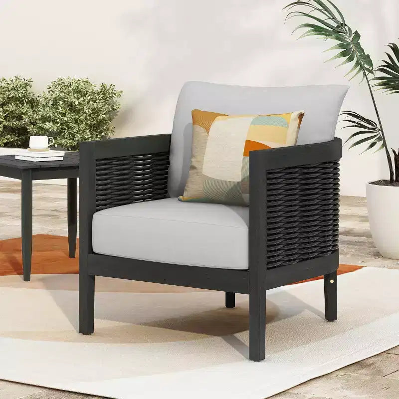 Fauteuil de jardin Christopher Knight Home Burchett en bois d'acacia et rotin avec coussins