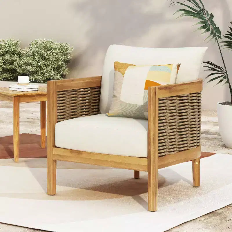 Fauteuil de jardin Christopher Knight Home Burchett en bois d'acacia et rotin avec coussins