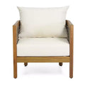 Christopher Knight Home Burchett Outdoor Acacia Wood and Rattan Club Chair with Cushions