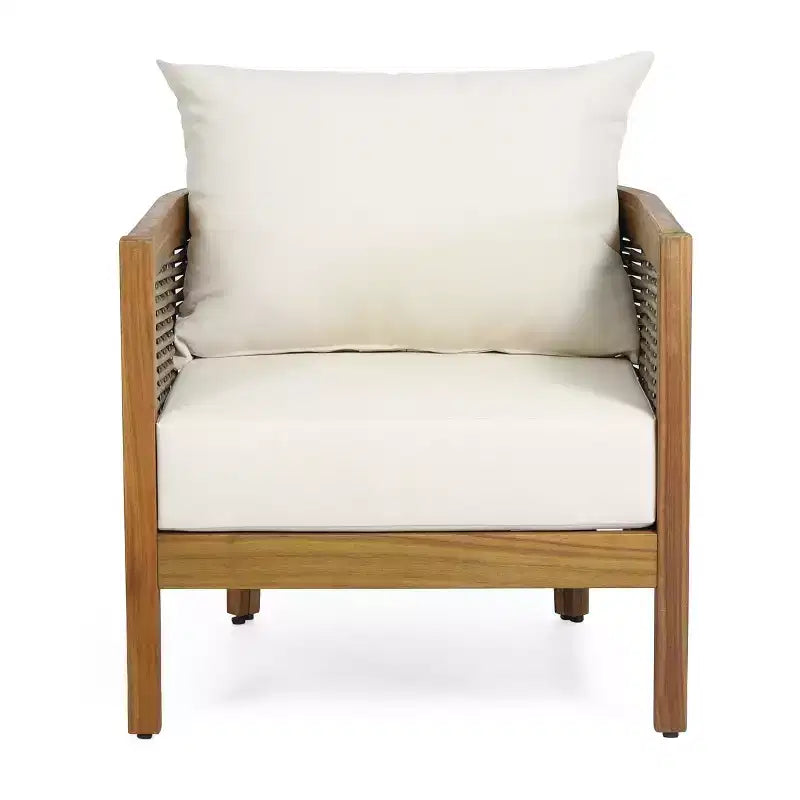 Christopher Knight Home Burchett Outdoor Acacia Wood and Rattan Club Chair with Cushions