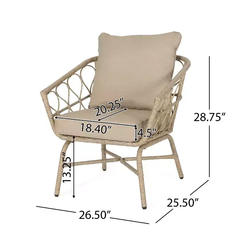 Fauteuils de jardin GDFStudio Colmar en osier et fer avec coussins (lot de 2), marron clair/beige