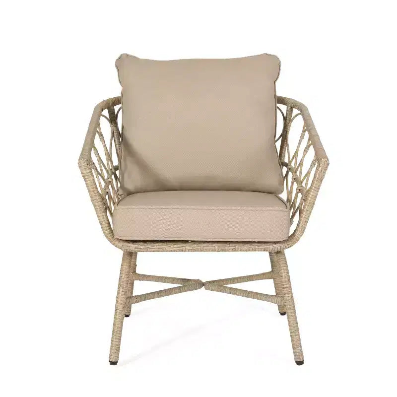 Fauteuils de jardin GDFStudio Colmar en osier et fer avec coussins (lot de 2), marron clair/beige