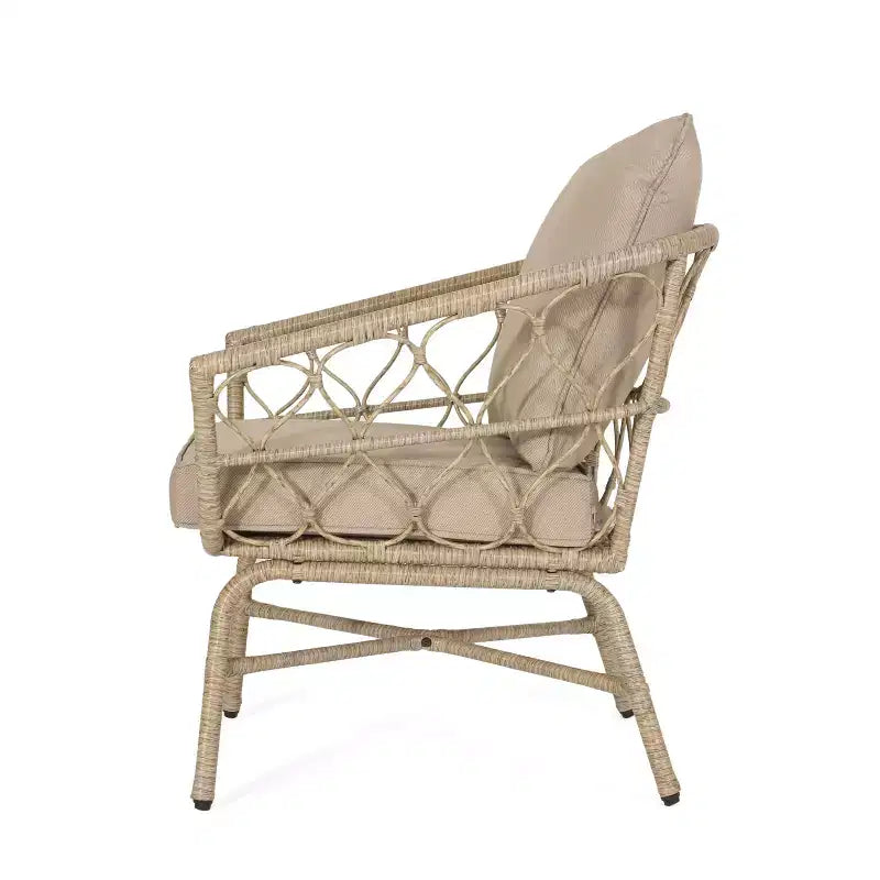Fauteuils de jardin GDFStudio Colmar en osier et fer avec coussins (lot de 2), marron clair/beige