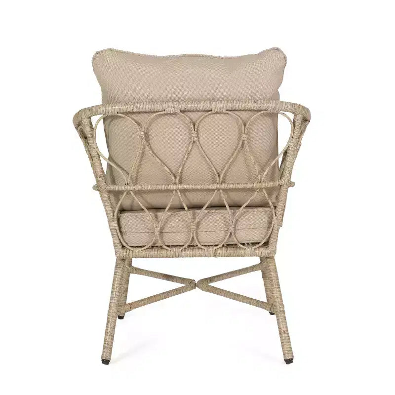 Fauteuils de jardin GDFStudio Colmar en osier et fer avec coussins (lot de 2), marron clair/beige